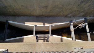 Parshall flume in Effluent Channel of Wastewater Treatment Plant measures the flow