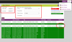 a screenshot of a cloud based alert history page